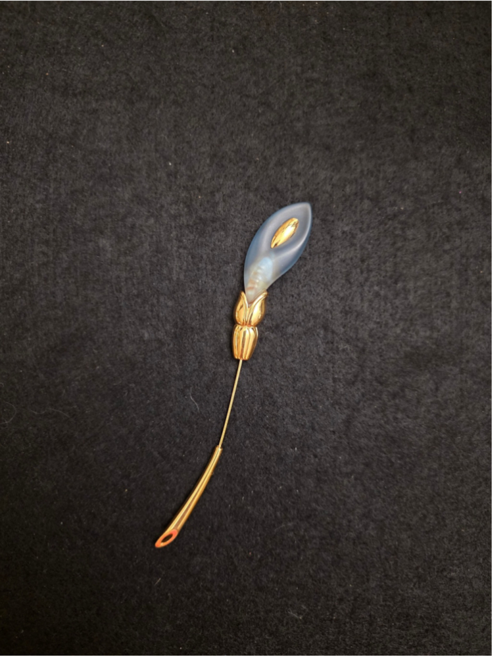 Vtg 80s Givenchy 4” Gold-Tone Blue Agate Stylized Flower Pin